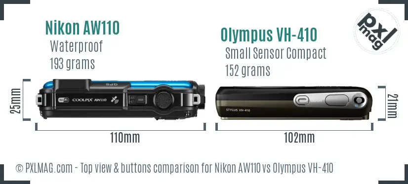 Nikon AW110 vs Olympus VH-410 top view buttons comparison