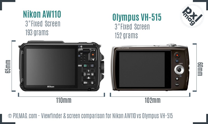 Nikon AW110 vs Olympus VH-515 Screen and Viewfinder comparison