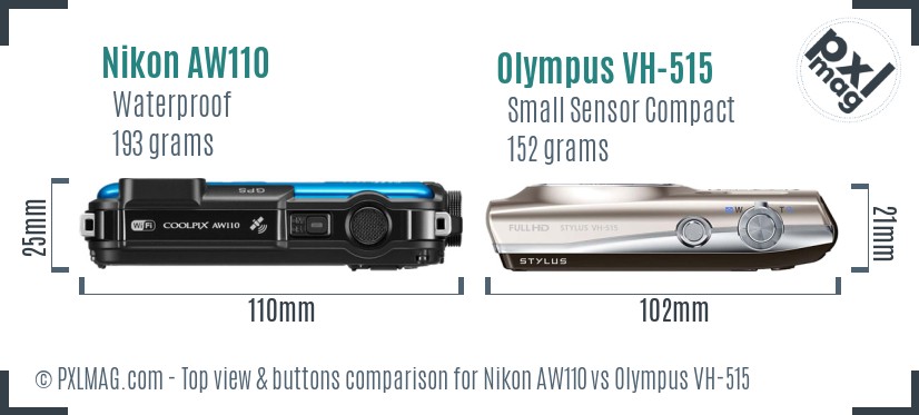 Nikon AW110 vs Olympus VH-515 top view buttons comparison