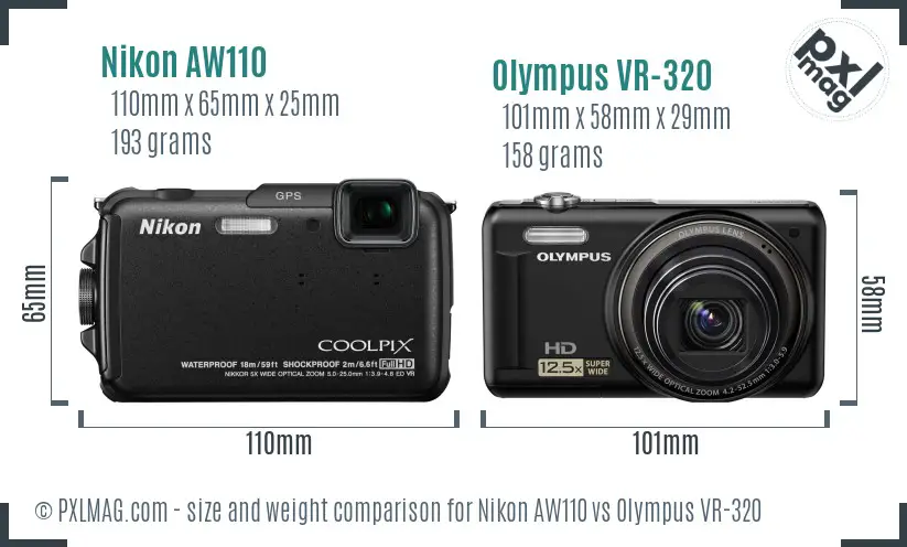 Nikon AW110 vs Olympus VR-320 size comparison Nikon AW110 vs Olympus VR-320 size comparison
