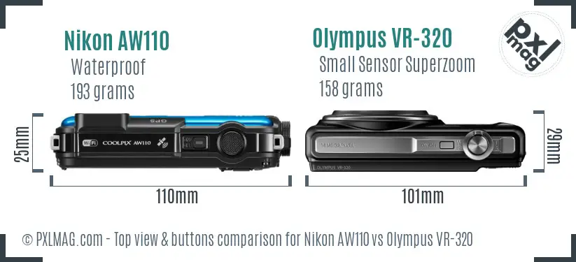 Nikon AW110 vs Olympus VR-320 top view buttons comparison Nikon AW110 vs Olympus VR-320 top view buttons comparison