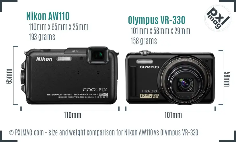 Nikon AW110 vs Olympus VR-330 size comparison Nikon AW110 vs Olympus VR-330 size comparison