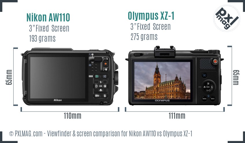 Nikon AW110 vs Olympus XZ-1 Screen and Viewfinder comparison