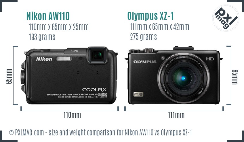 Nikon AW110 vs Olympus XZ-1 size comparison