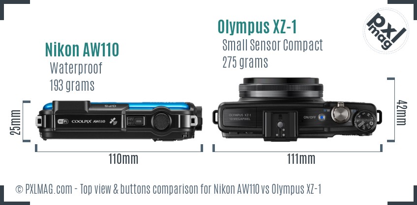 Nikon AW110 vs Olympus XZ-1 top view buttons comparison