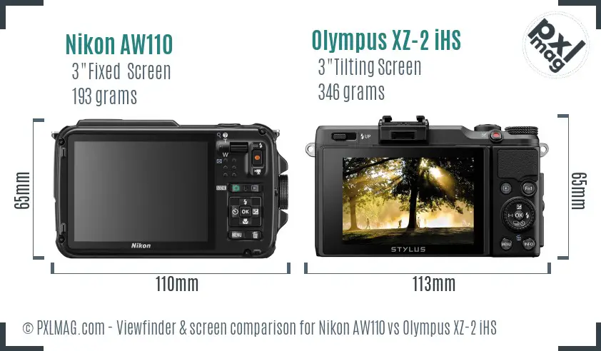 Nikon AW110 vs Olympus XZ-2 iHS Screen and Viewfinder comparison