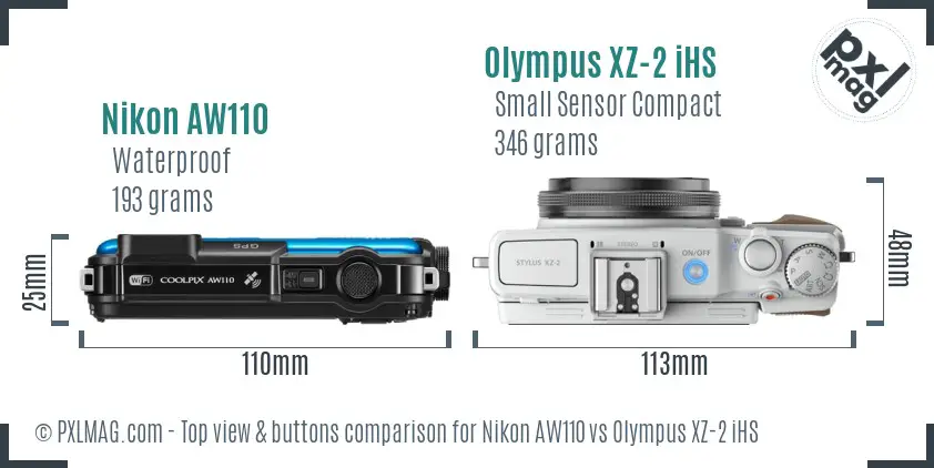 Nikon AW110 vs Olympus XZ-2 iHS top view buttons comparison