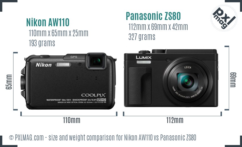 Nikon AW110 vs Panasonic ZS80 size comparison Nikon AW110 vs Panasonic ZS80 size comparison