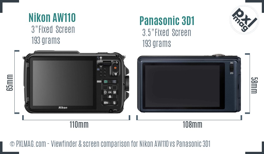 Nikon AW110 vs Panasonic 3D1 Screen and Viewfinder comparison