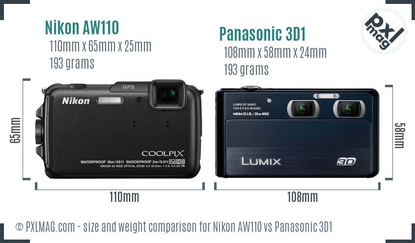 Nikon AW110 vs Panasonic 3D1 size comparison