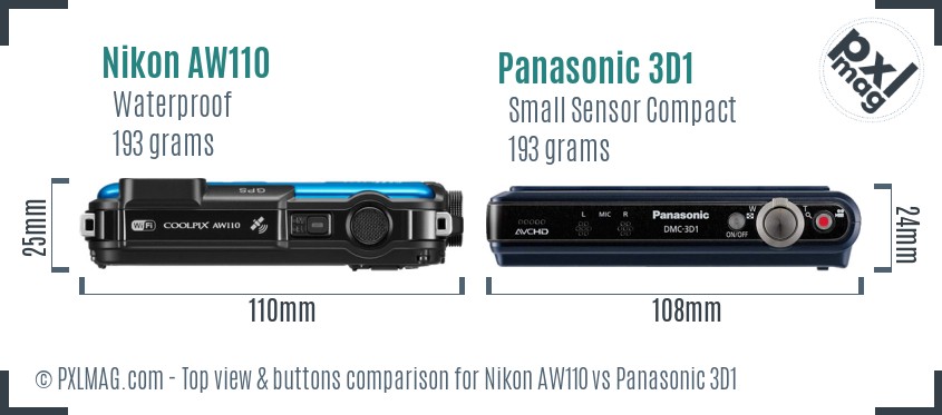 Nikon AW110 vs Panasonic 3D1 top view buttons comparison