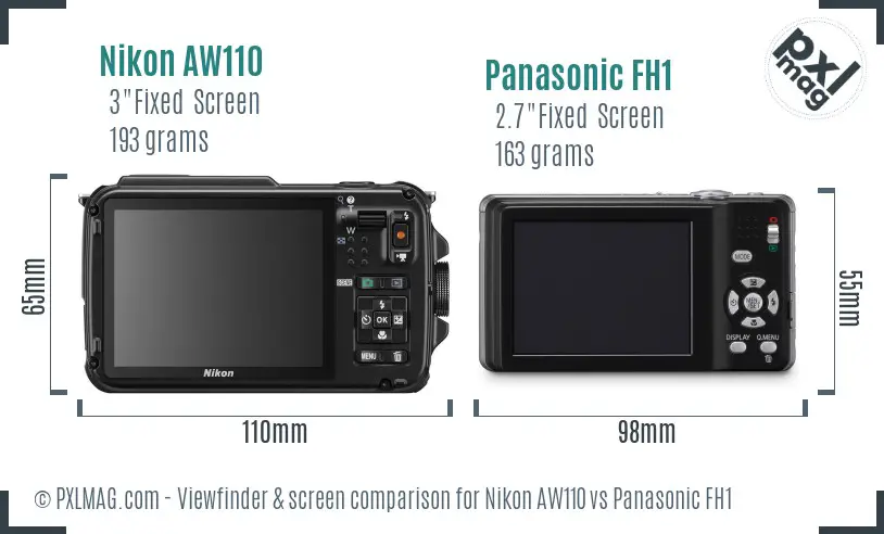 Nikon AW110 vs Panasonic FH1 Screen and Viewfinder comparison
