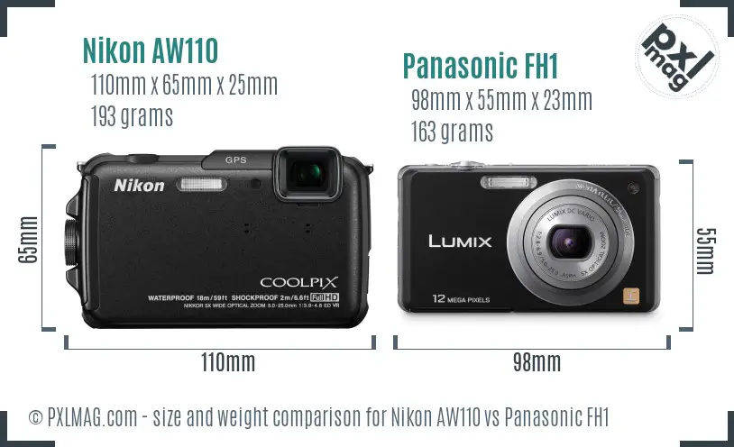Nikon AW110 vs Panasonic FH1 size comparison