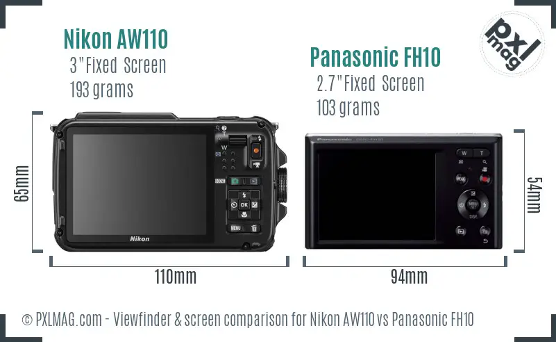 Nikon AW110 vs Panasonic FH10 Screen and Viewfinder comparison