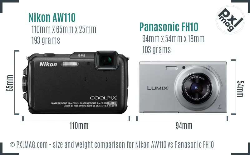 Nikon AW110 vs Panasonic FH10 size comparison