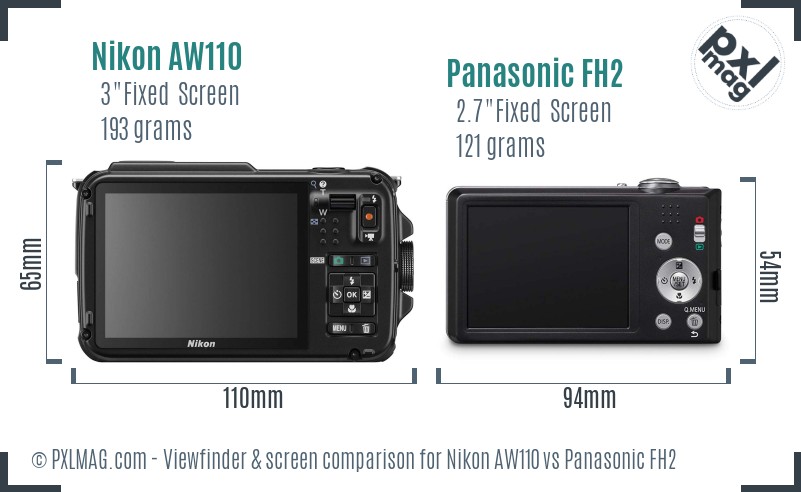 Nikon AW110 vs Panasonic FH2 Screen and Viewfinder comparison