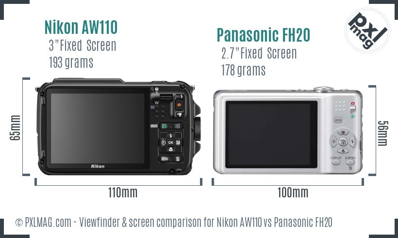 Nikon AW110 vs Panasonic FH20 Screen and Viewfinder comparison