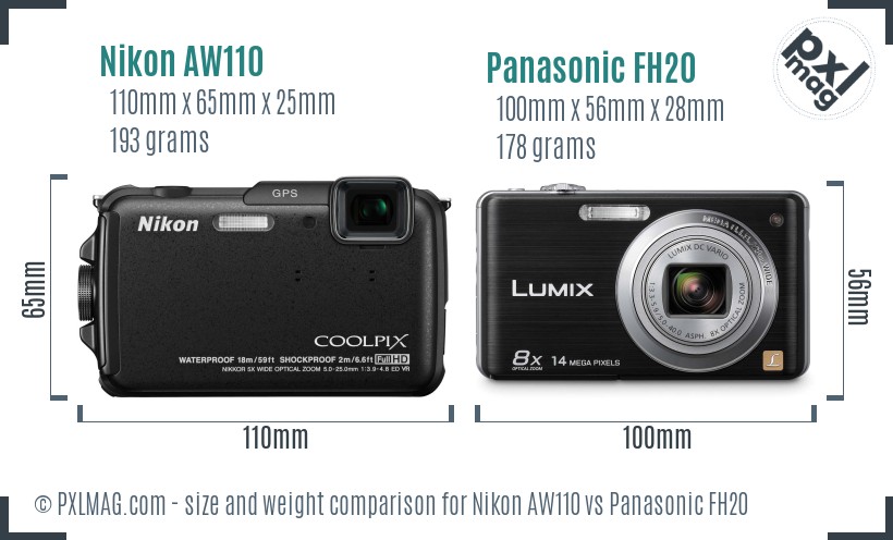 Nikon AW110 vs Panasonic FH20 size comparison