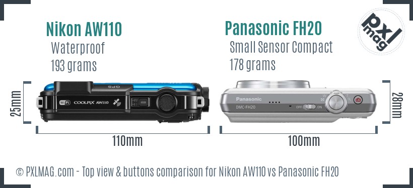 Nikon AW110 vs Panasonic FH20 top view buttons comparison