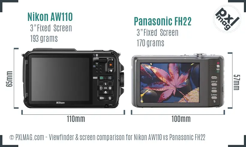 Nikon AW110 vs Panasonic FH22 Screen and Viewfinder comparison