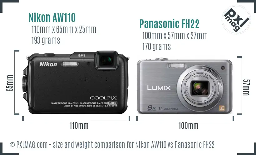 Nikon AW110 vs Panasonic FH22 size comparison