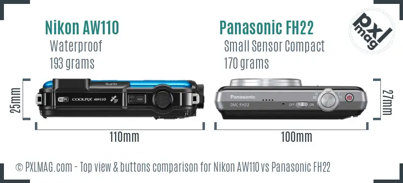 Nikon AW110 vs Panasonic FH22 top view buttons comparison