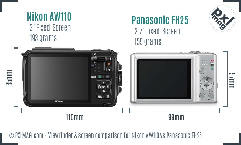 Nikon AW110 vs Panasonic FH25 Screen and Viewfinder comparison