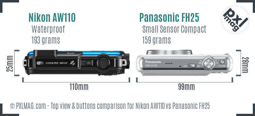 Nikon AW110 vs Panasonic FH25 top view buttons comparison