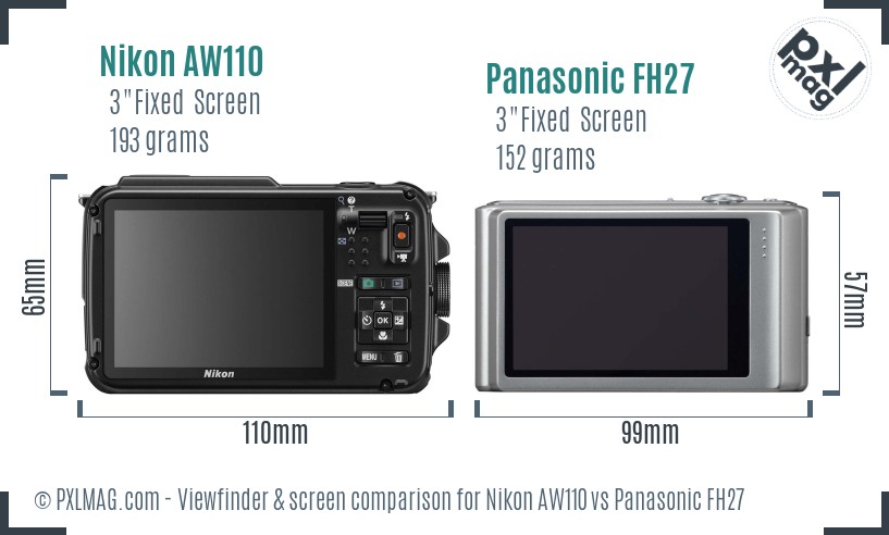 Nikon AW110 vs Panasonic FH27 Screen and Viewfinder comparison