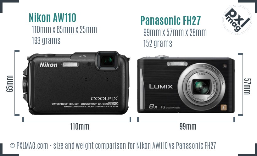 Nikon AW110 vs Panasonic FH27 size comparison