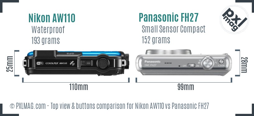 Nikon AW110 vs Panasonic FH27 top view buttons comparison