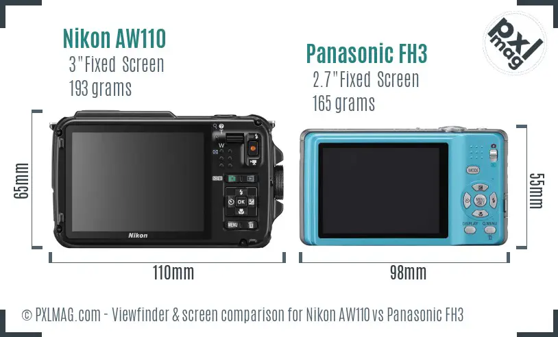Nikon AW110 vs Panasonic FH3 Screen and Viewfinder comparison
