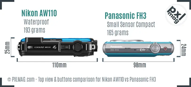 Nikon AW110 vs Panasonic FH3 top view buttons comparison