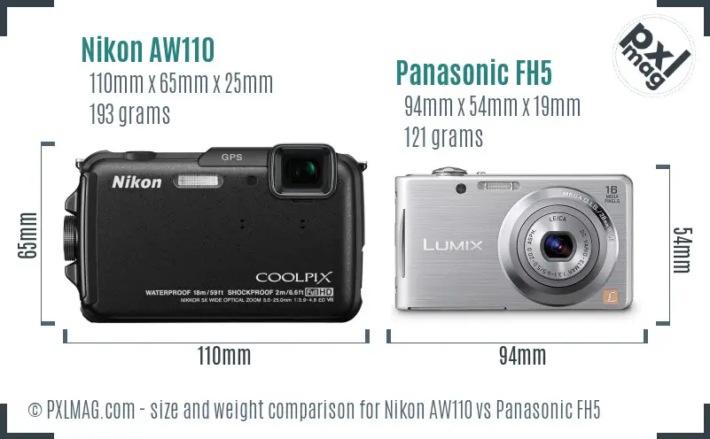 Nikon AW110 vs Panasonic FH5 size comparison Nikon AW110 vs Panasonic FH5 size comparison