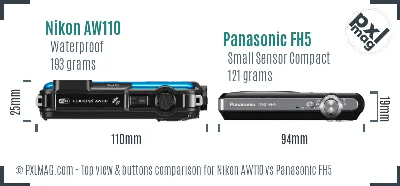 Nikon AW110 vs Panasonic FH5 top view buttons comparison Nikon AW110 vs Panasonic FH5 top view buttons comparison