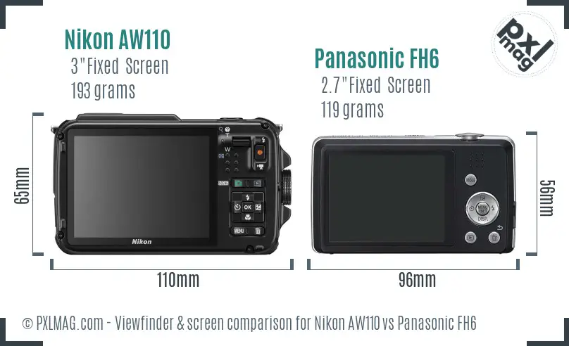 Nikon AW110 vs Panasonic FH6 Screen and Viewfinder comparison