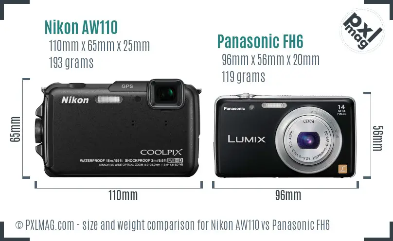 Nikon AW110 vs Panasonic FH6 size comparison