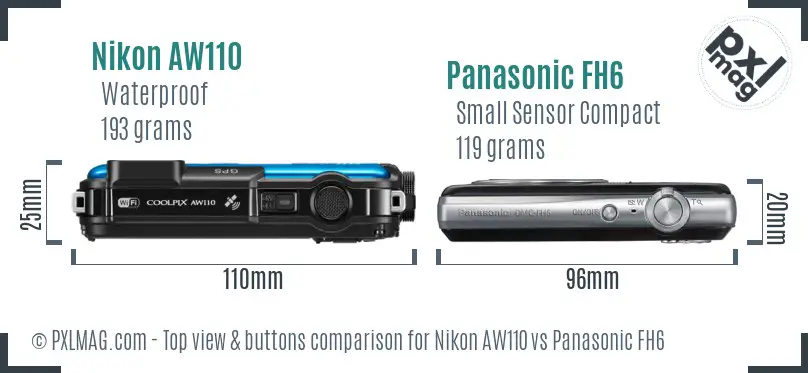 Nikon AW110 vs Panasonic FH6 top view buttons comparison