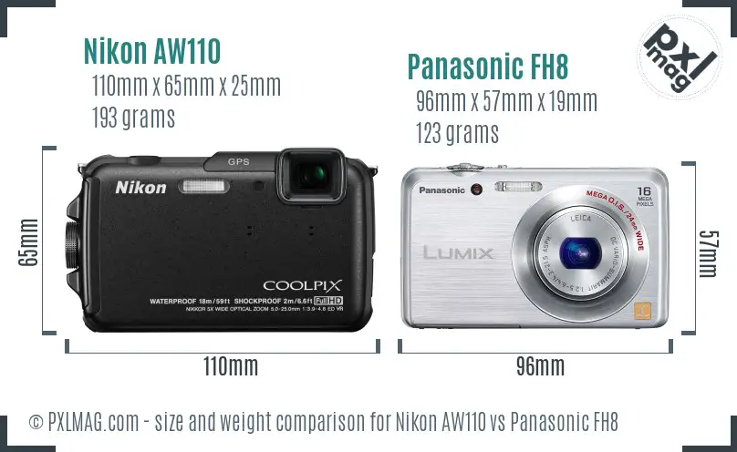 Nikon AW110 vs Panasonic FH8 size comparison