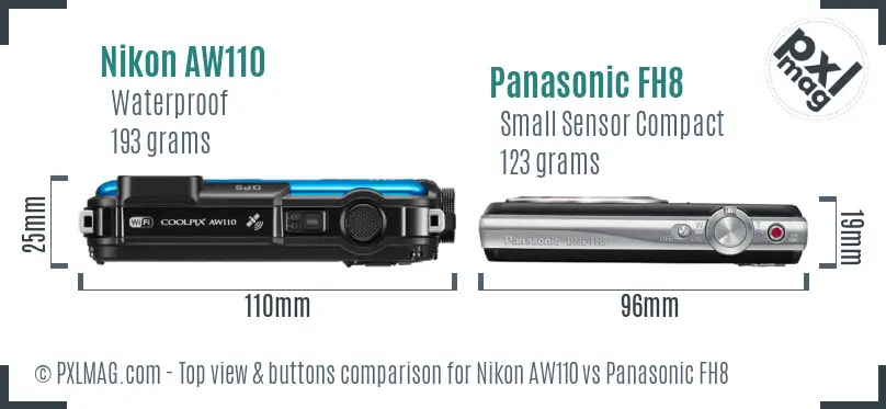 Nikon AW110 vs Panasonic FH8 top view buttons comparison