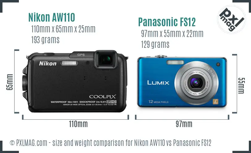 Nikon AW110 vs Panasonic FS12 size comparison