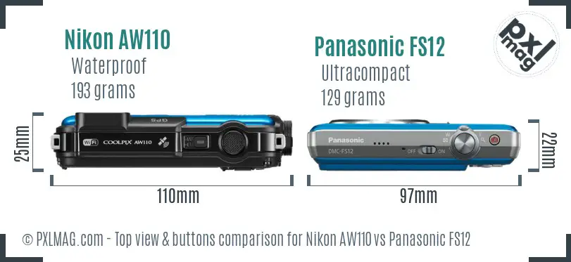 Nikon AW110 vs Panasonic FS12 top view buttons comparison