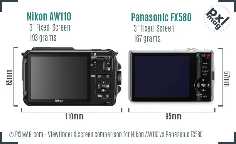 Nikon AW110 vs Panasonic FX580 Screen and Viewfinder comparison