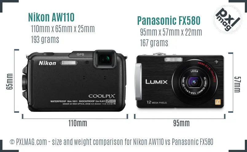 Nikon AW110 vs Panasonic FX580 size comparison