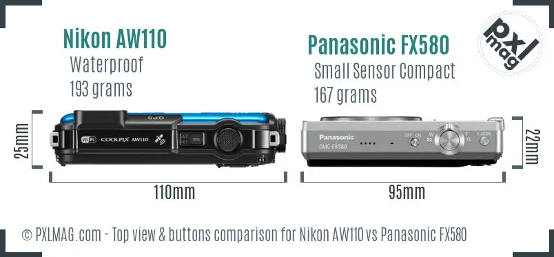 Nikon AW110 vs Panasonic FX580 top view buttons comparison