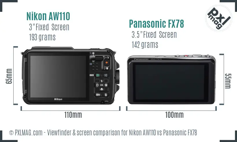 Nikon AW110 vs Panasonic FX78 Screen and Viewfinder comparison