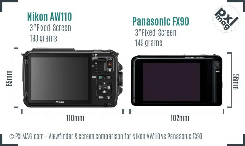 Nikon AW110 vs Panasonic FX90 Screen and Viewfinder comparison
