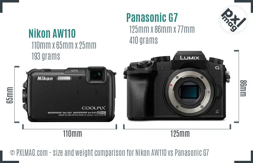 Nikon AW110 vs Panasonic G7 size comparison