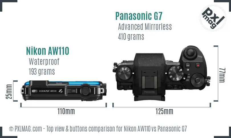 Nikon AW110 vs Panasonic G7 top view buttons comparison