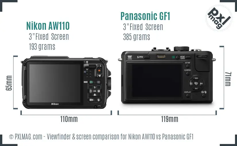 Nikon AW110 vs Panasonic GF1 Screen and Viewfinder comparison